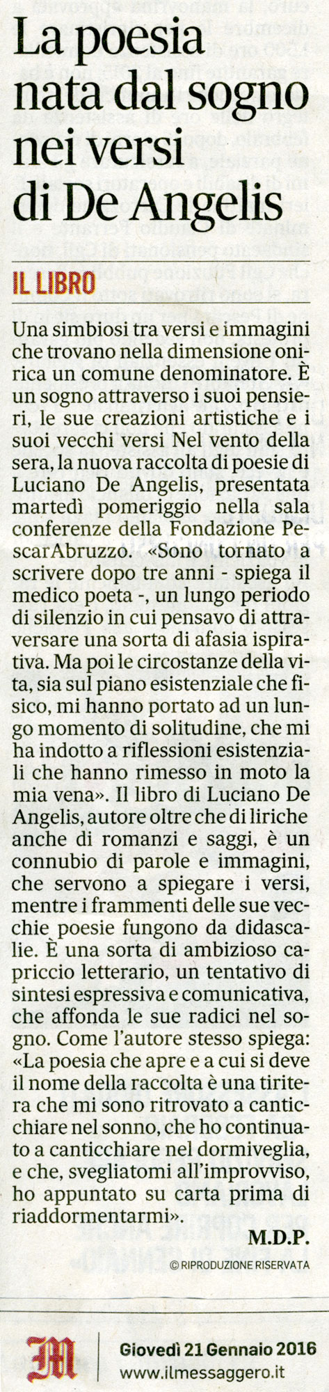 il Messaggero 21 Gennaio 2016 il Messaggero 21 Gennaio 2016